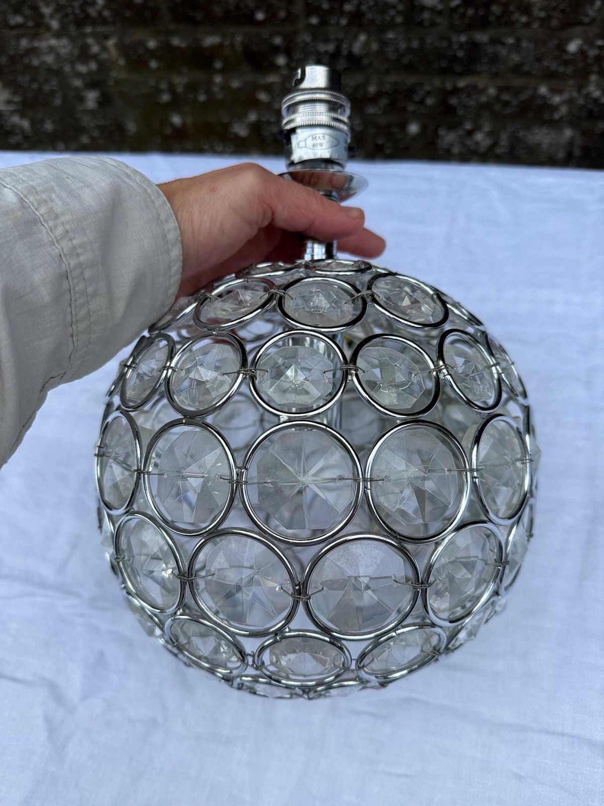 Vintage Crystal Globe Lamp, Chrome & Glass Orb Table Lamp With Faceted Crystal Discs, Retro Glam Lighting, Laura Ashley Store Lamp photo furniture