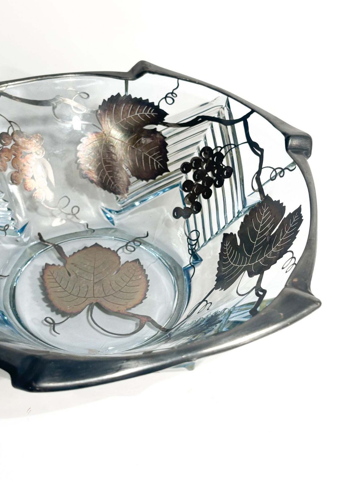Art Nouveau Glass Centerpiece Bowl With Silver Plated Metal Decorations, 1920s photo vinterior