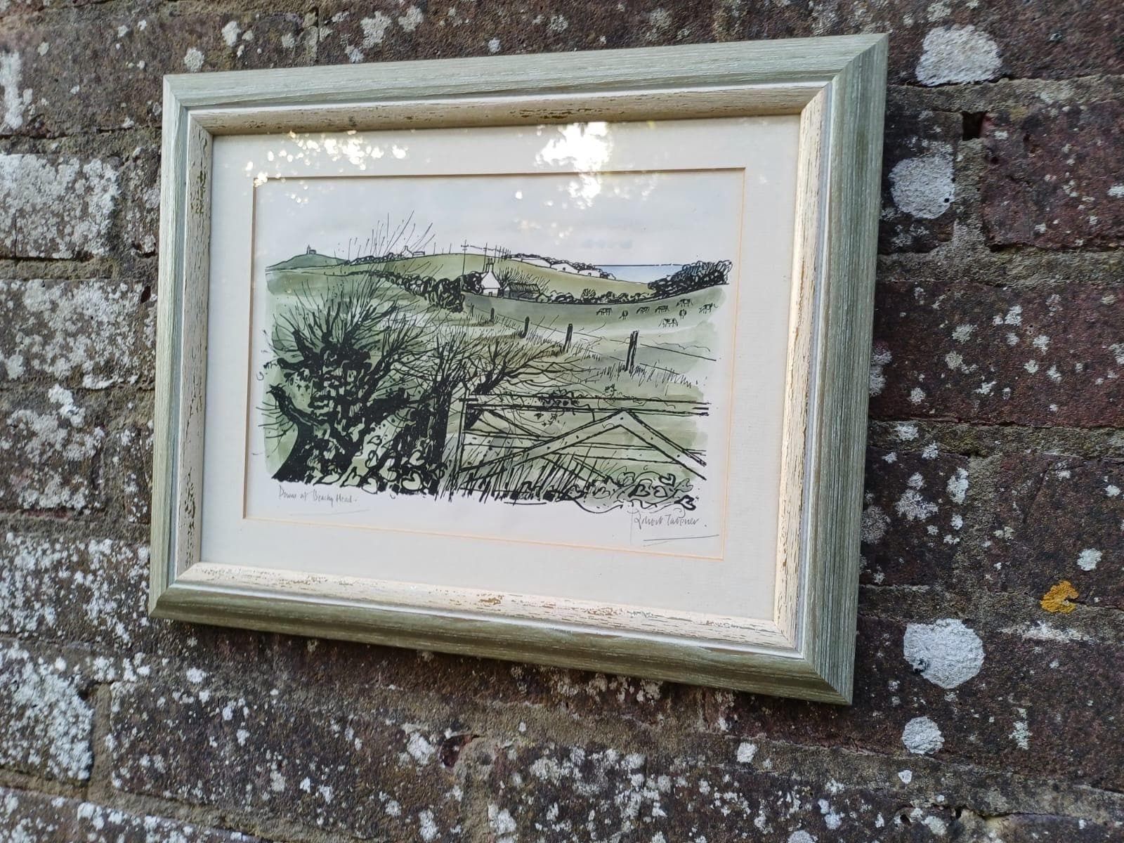Vintage Signed Lithograph Of Beachy Head, South Downs, Sussex By Robert Taverner (1920 2004), Coastal Landscape Framed English Seaside Art photo buy