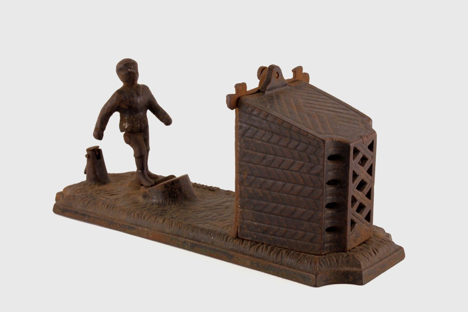 photo vinterior Cast Iron Football Bank. Victorian Mechanical Money Box. John Harper Co.