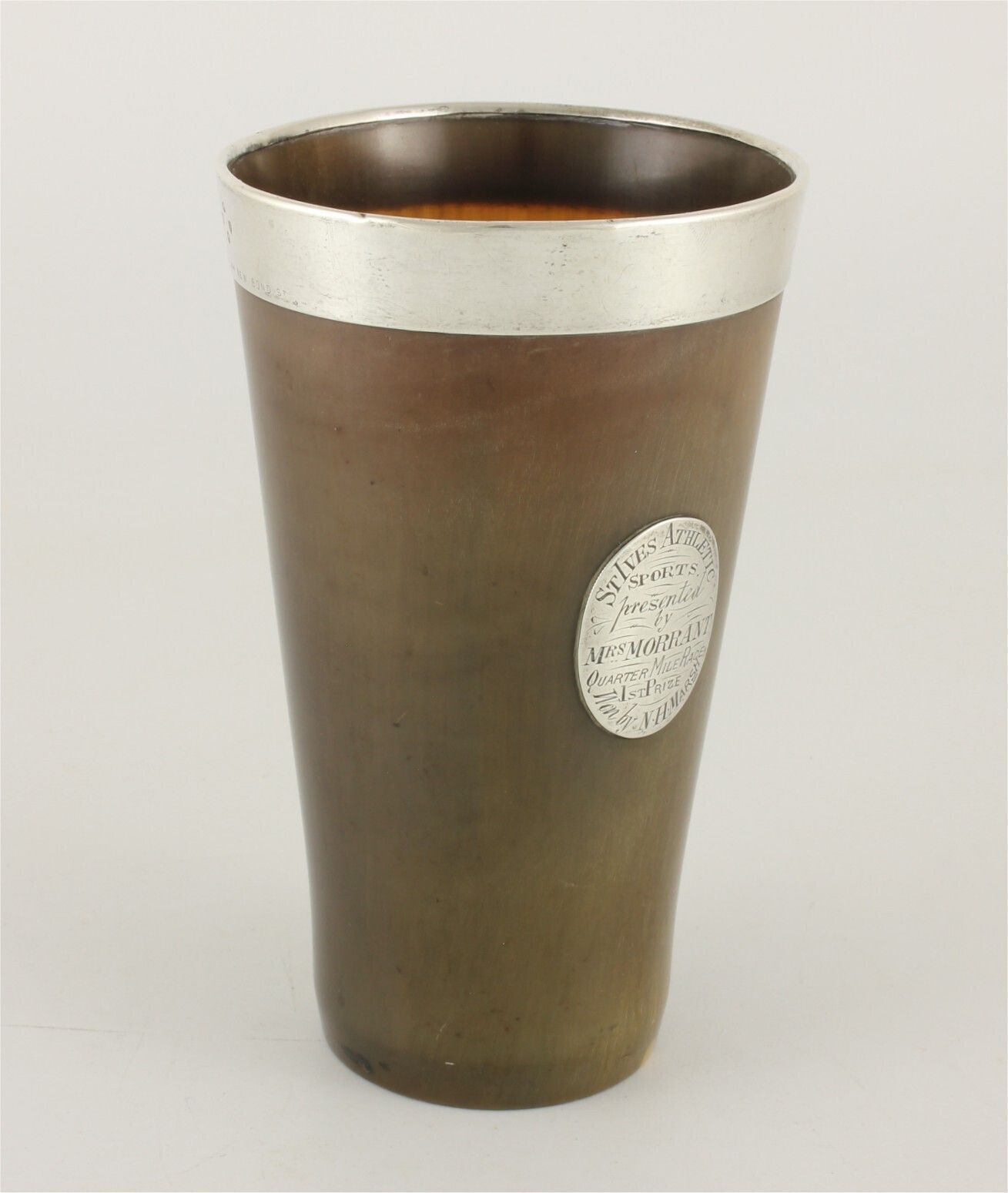 Horn Beaker Cup Silver Rim & Plaque. St Ives Athletic Sports Trophy 1881. photo Home Decor