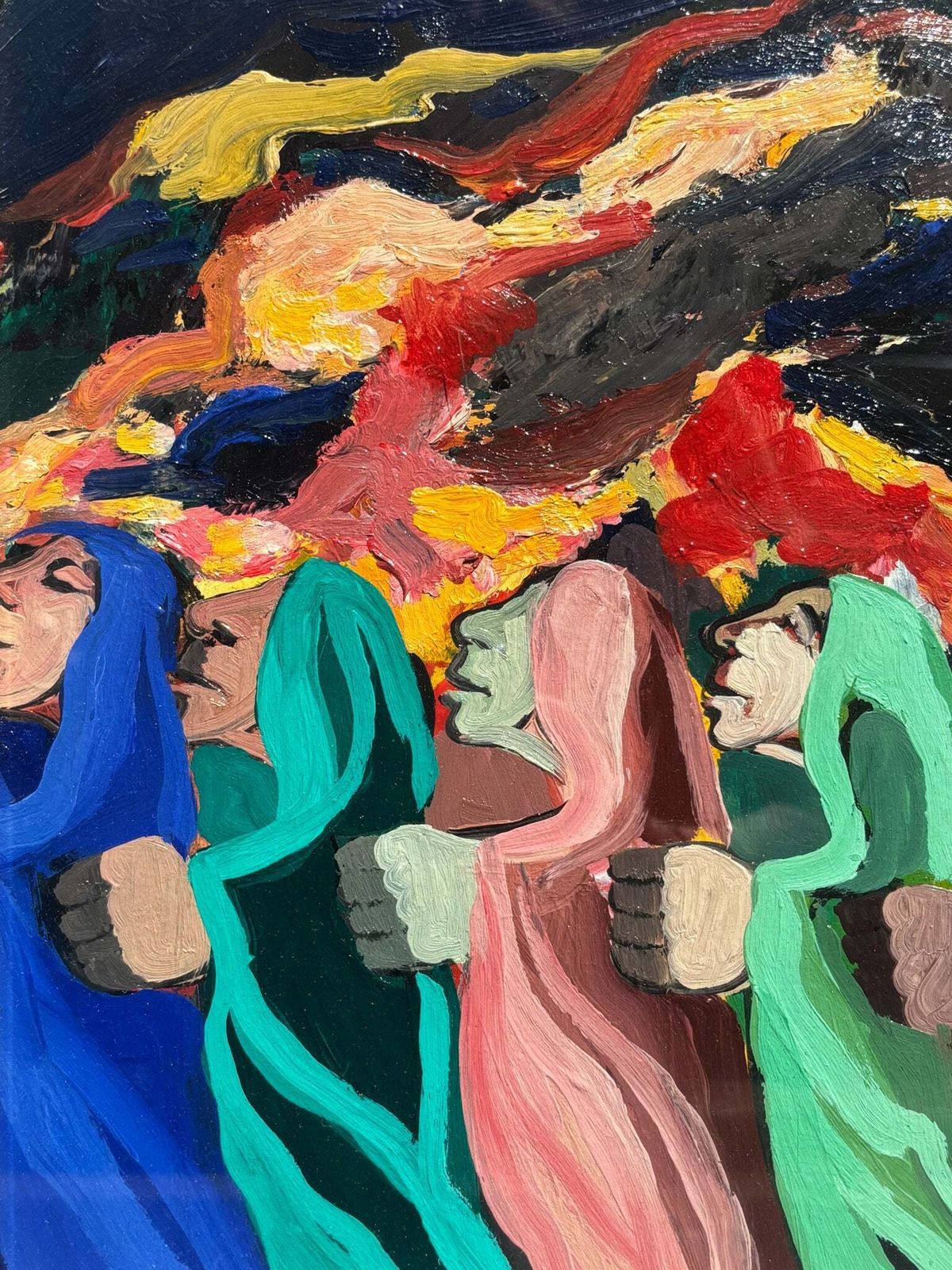 Oil On Panel Painting 'The Procession' By Saverio Terruso, 1970s photo 468.0