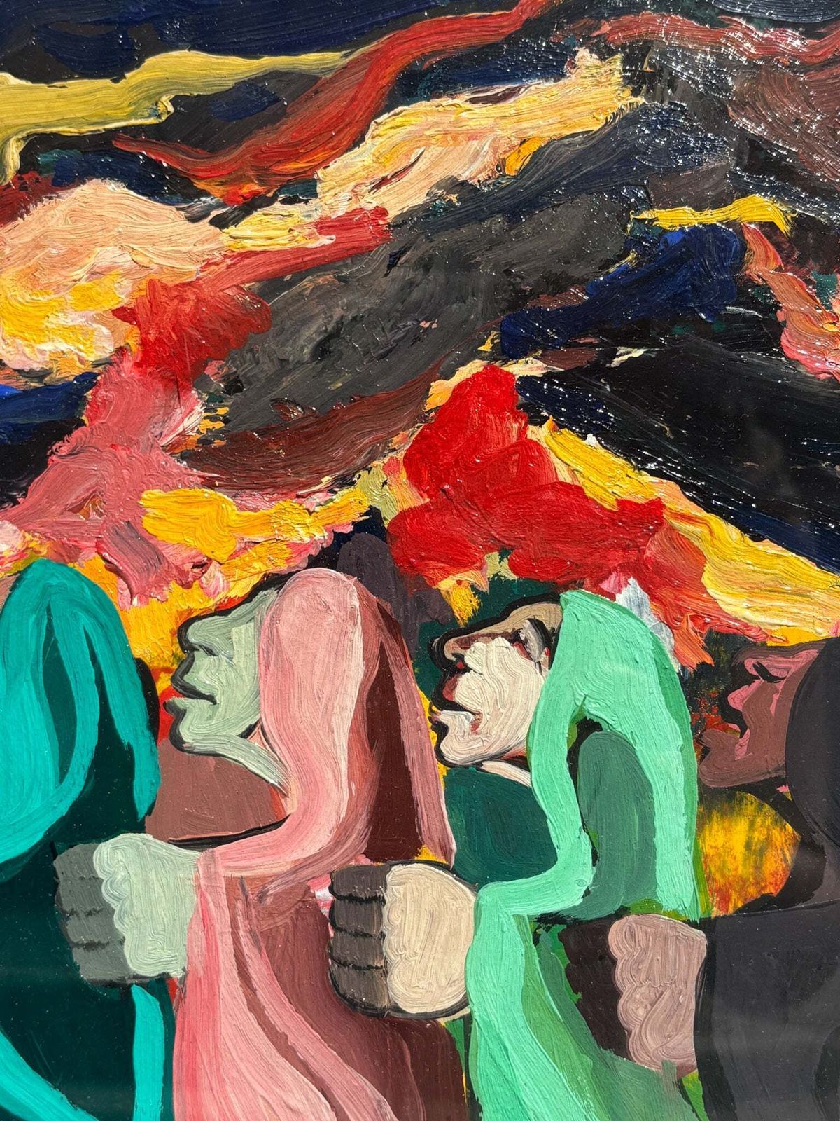 Oil On Panel Painting 'The Procession' By Saverio Terruso, 1970s photo vintage