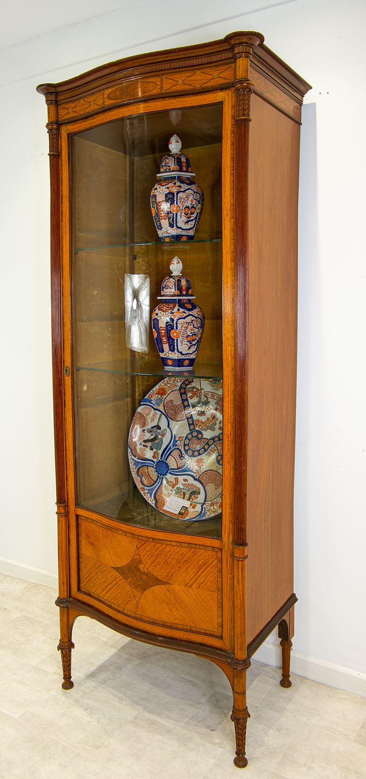 Fine Antique Satinwood Display Cabinet With Inlay photo Furniture