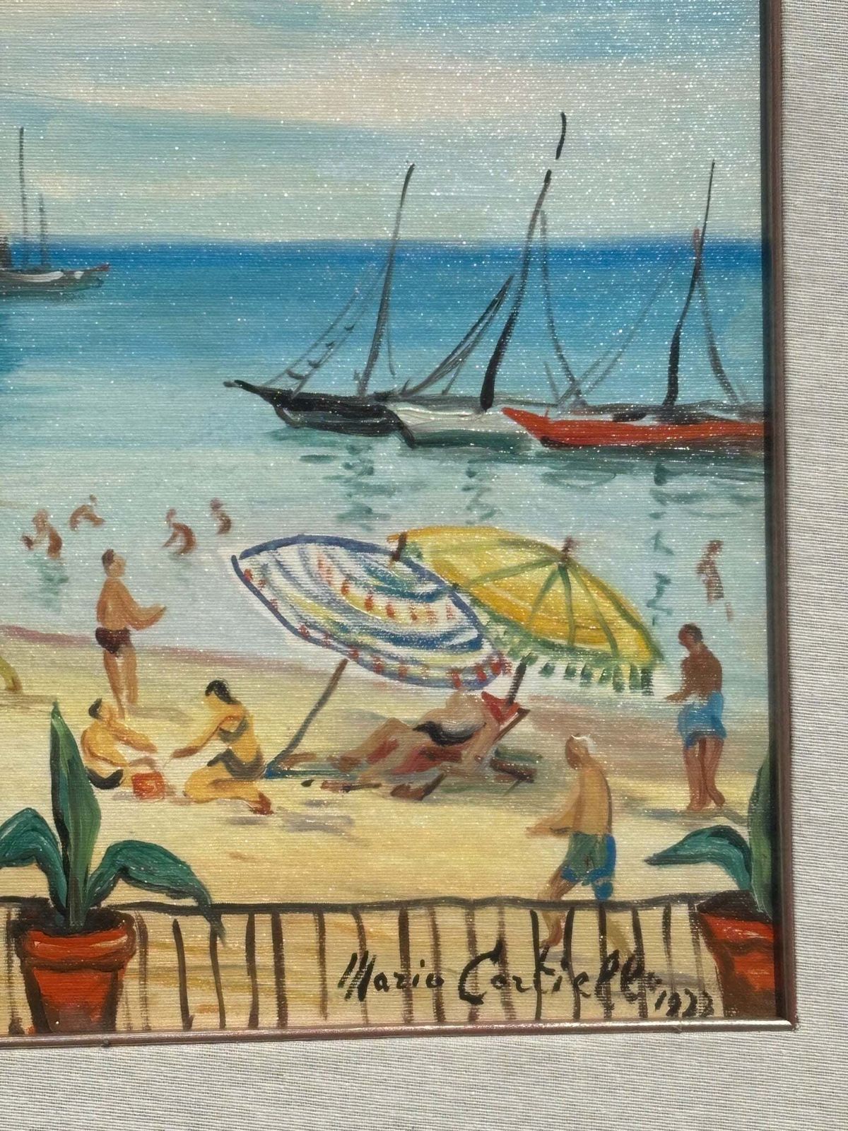 Oil On Canvas Painting 'At The Beach' By Mario Cortiello, 1960s photo Art