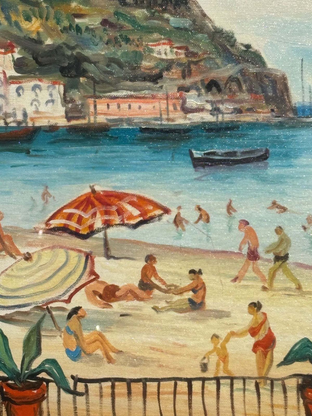 Oil On Canvas Painting 'At The Beach' By Mario Cortiello, 1960s photo vinterior