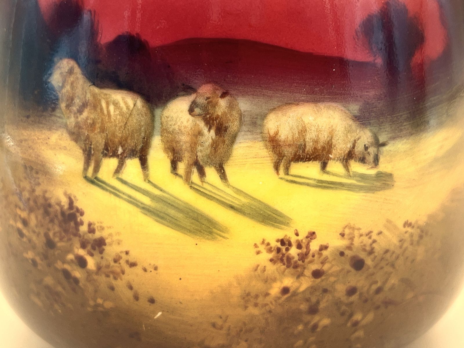 Antique Royal Doulton China Holbein Ware Sheep At Sunset Design Vase. C1900. photo Home Decor