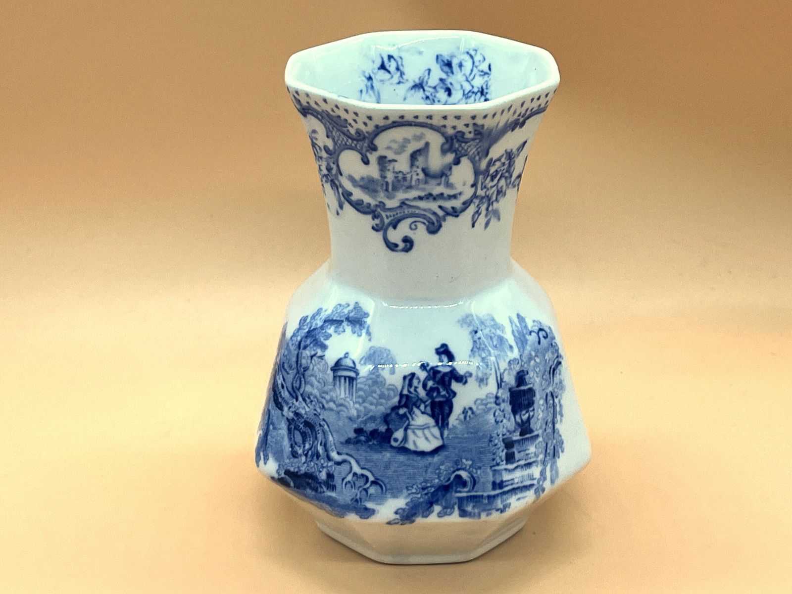 Antique Masons Ironstone Romantic Design Octagonal Vase. C1920's. 5.75". photo furniture