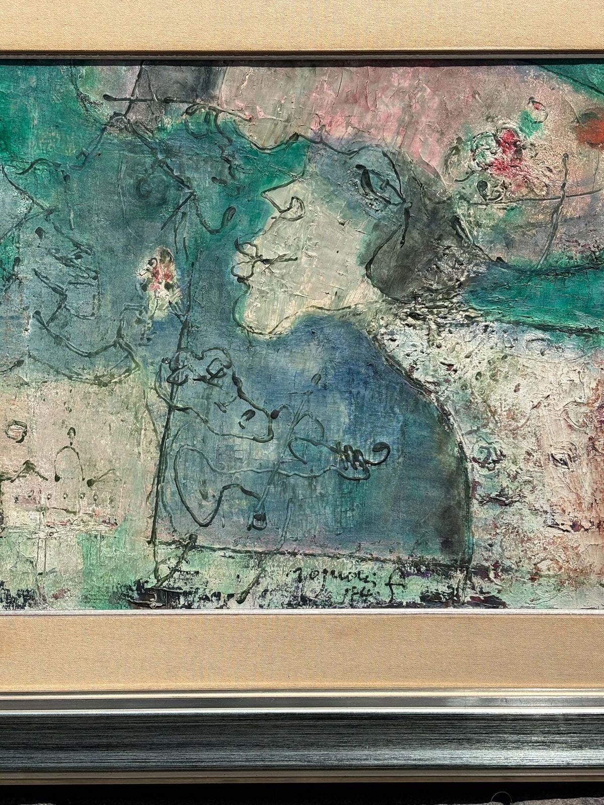 Oil On Canvas Painting By Franco Rognoni With Lady With Suitors From 1974 photo furniture