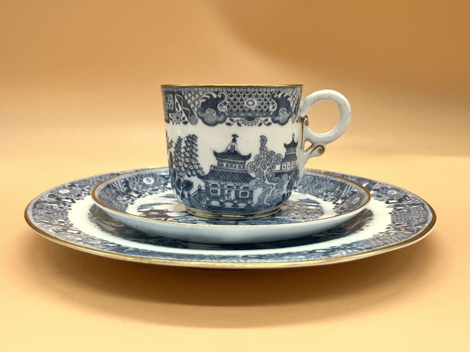 Antique Royal Worcester China Blue Willow Cup, Saucer & Side Plate. C1878. No. 389. photo buy