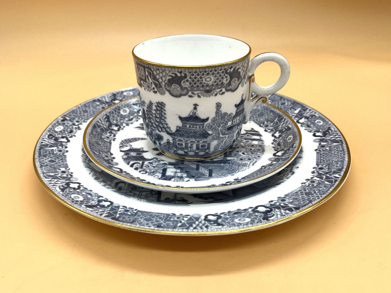 Home Decor Antique Royal Worcester China Blue Willow Cup, Saucer & Side Plate. C1878. No. 389. photo