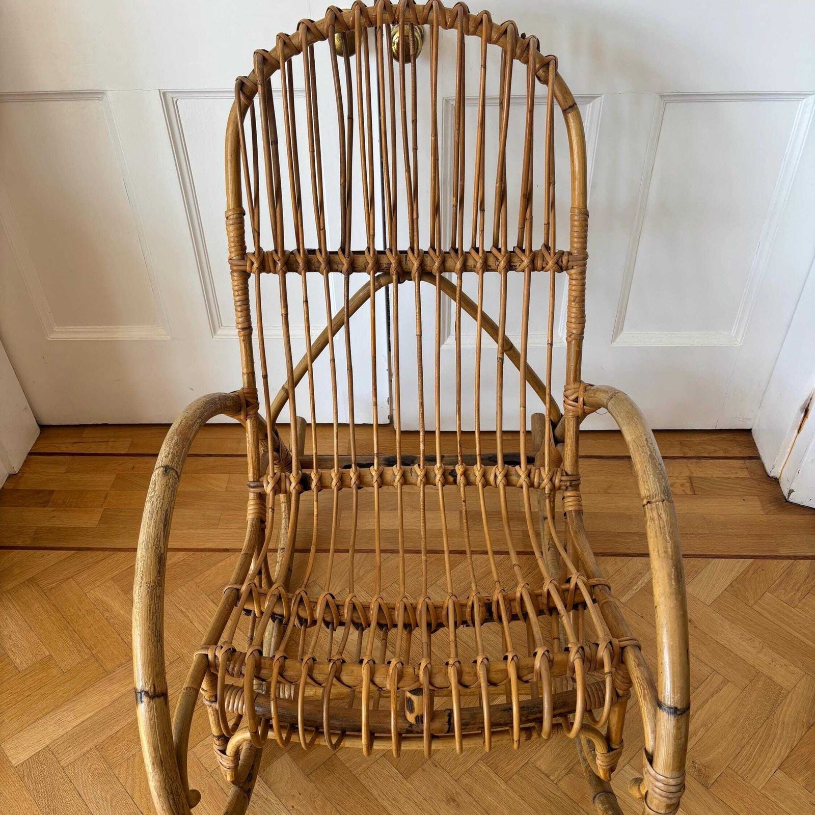 Mid 20th Century Italian Bamboo Rattan Rocking Chair Franco Albini Style