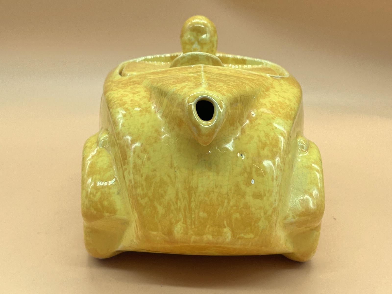 Art Deco Sadler Pottery Racing Car Tea Pot With Yellow Mottled Glaze. photo for sale