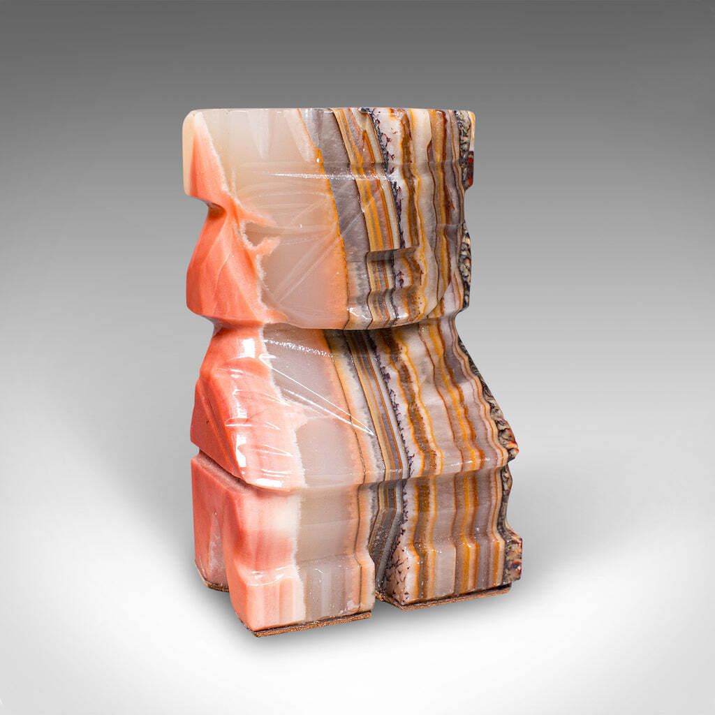 Pair Of Vintage Aztec Figure Bookends, Banded Agate, Book Rest, Art Deco, C.1930 photo buy