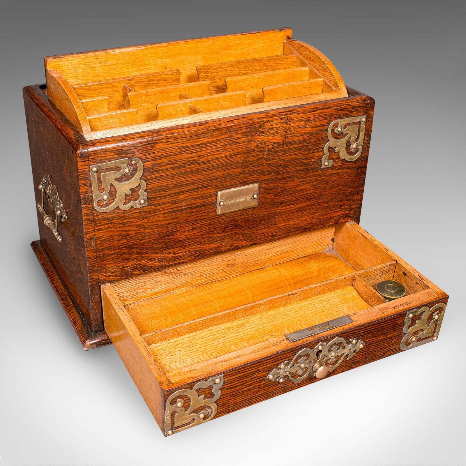 Antique Metamorphic Stationery Case, English Oak Rotating Writing Box, Edwardian photo for sale