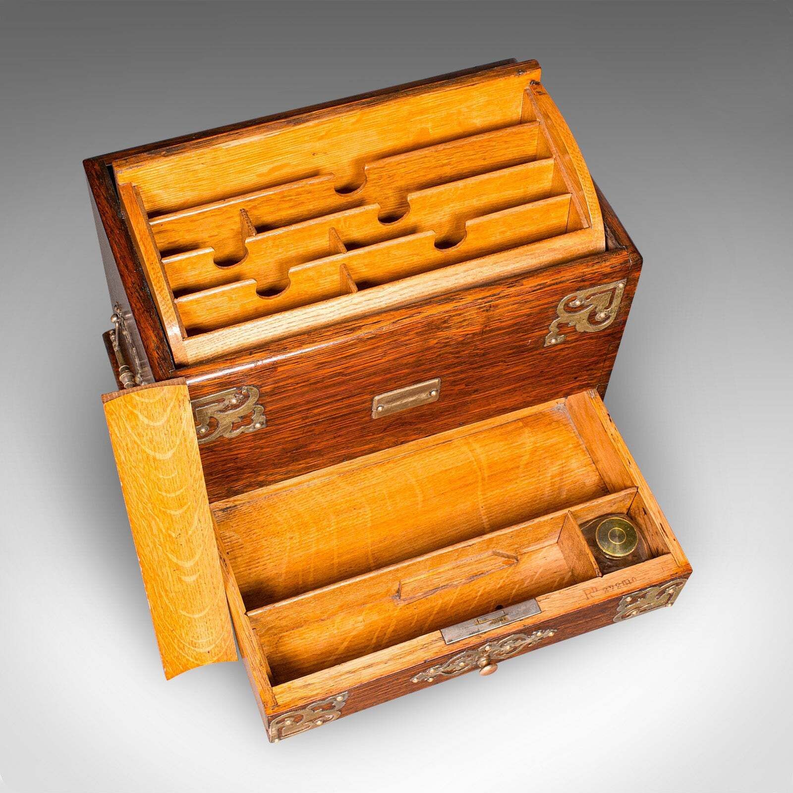photo for sale Antique Metamorphic Stationery Case, English Oak Rotating Writing Box, Edwardian