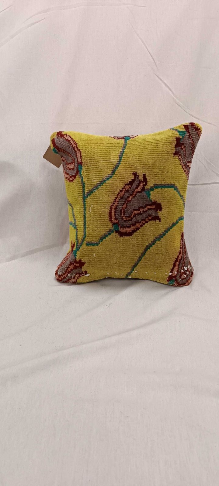 Floral Kilim Cushion Cover: Mustard, Turquoise Wool Rug Pillow (40x35 Cm) photo Textiles