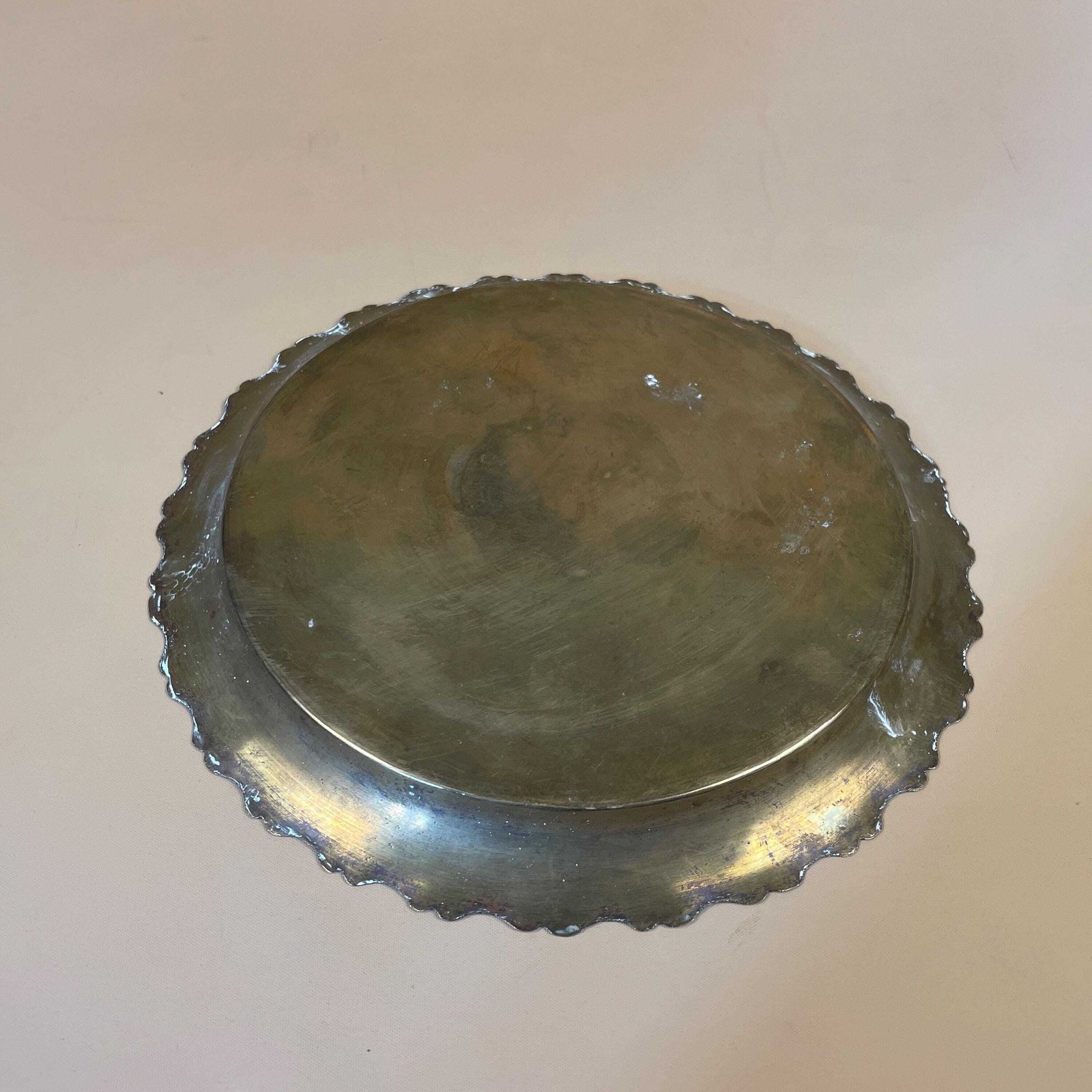 Antique Metal Gold Indian Patterned Brass Tray 23cm Plate Asian Handmade Etched Intricate Decorative Patterned Wall Art Round Vintage photo buy