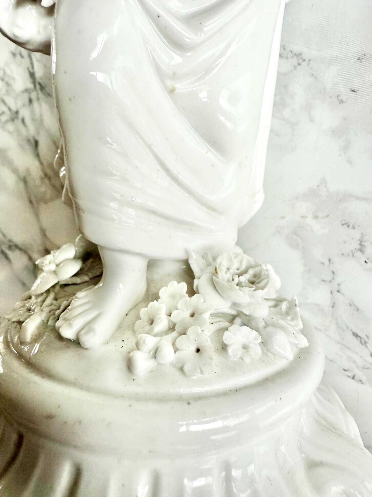 Antique White Porcelain Figurine In The Shape Of A Candlestick Rocaille 1700 Woman Flowers Romantic Floral Decor Blue Mark Underneath photo 250.0