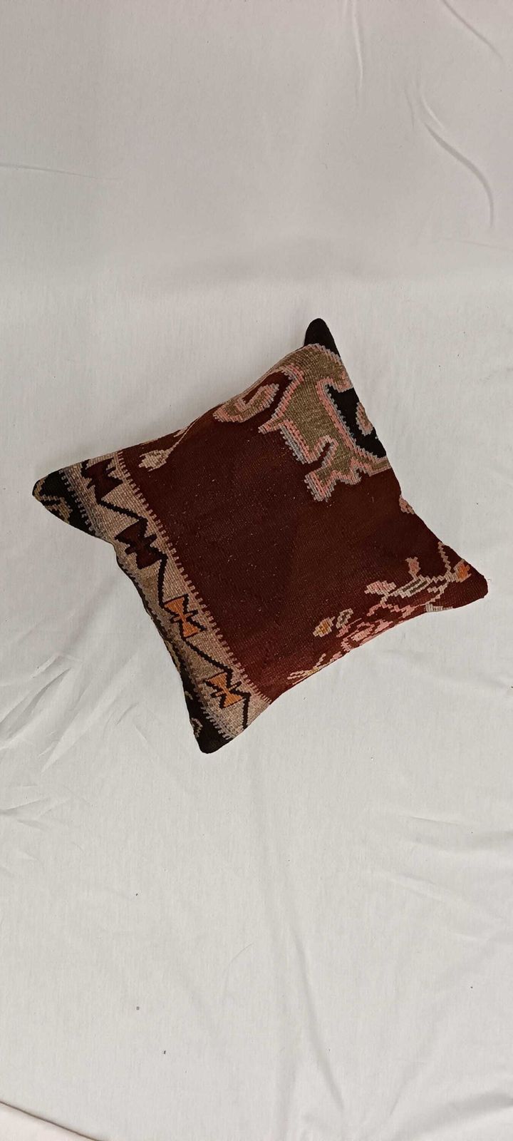 Pillow For Sofa, Vintage Kilim Throw Pillow, 45x45cm Handmade Kilim Cushion, Vintage Kilim Pillow, Brown Cushion, Hand Knotted Pillow photo buy