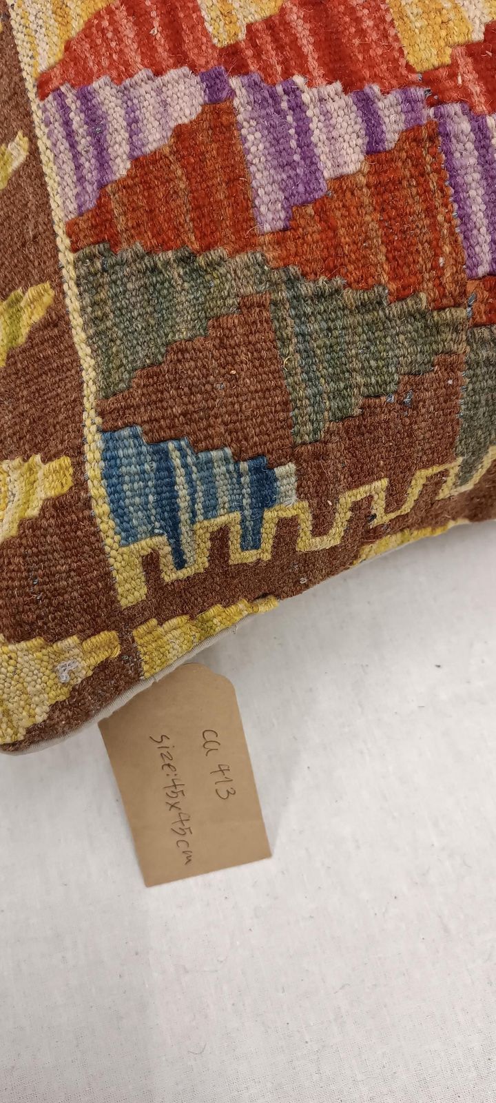 Multicoloured Cushion For Sofa, Handmade Kilim Pillow Cover, Scatter Cushion, Kilim Cushion, Couch Pillow, Decorative Throw Pillow 45x45 Cm photo vintage