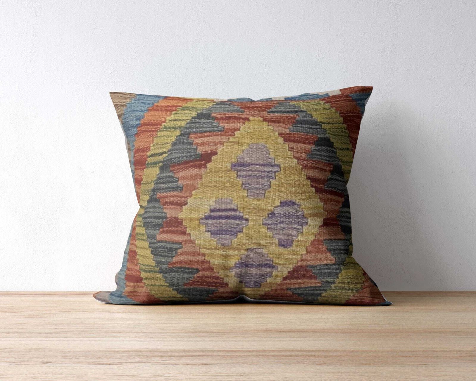 Handmade Cushion Cover For Sofa, Multicoloured Oriental Rug Cushion, Boho Rug Pillow, Decorative Throw Pillow, Kilim Rug Cushion 45x45 Cm