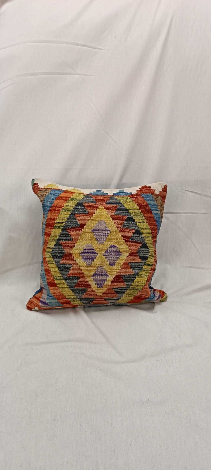 Handmade Cushion Cover For Sofa, Multicoloured Oriental Rug Cushion, Boho Rug Pillow, Decorative Throw Pillow, Kilim Rug Cushion 45x45 Cm photo for sale