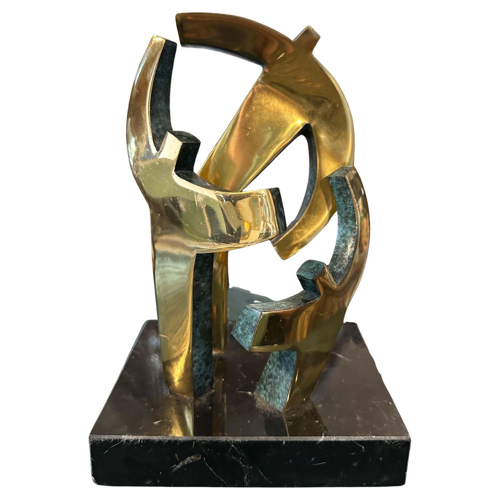 1990s Modernist Gilded Bronze And Marble Sculpture By Gaudio