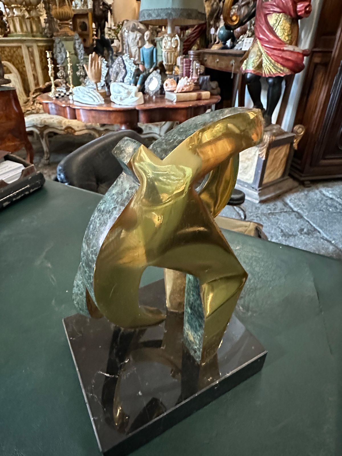 1990s Modernist Gilded Bronze And Marble Sculpture By Gaudio photo vintage