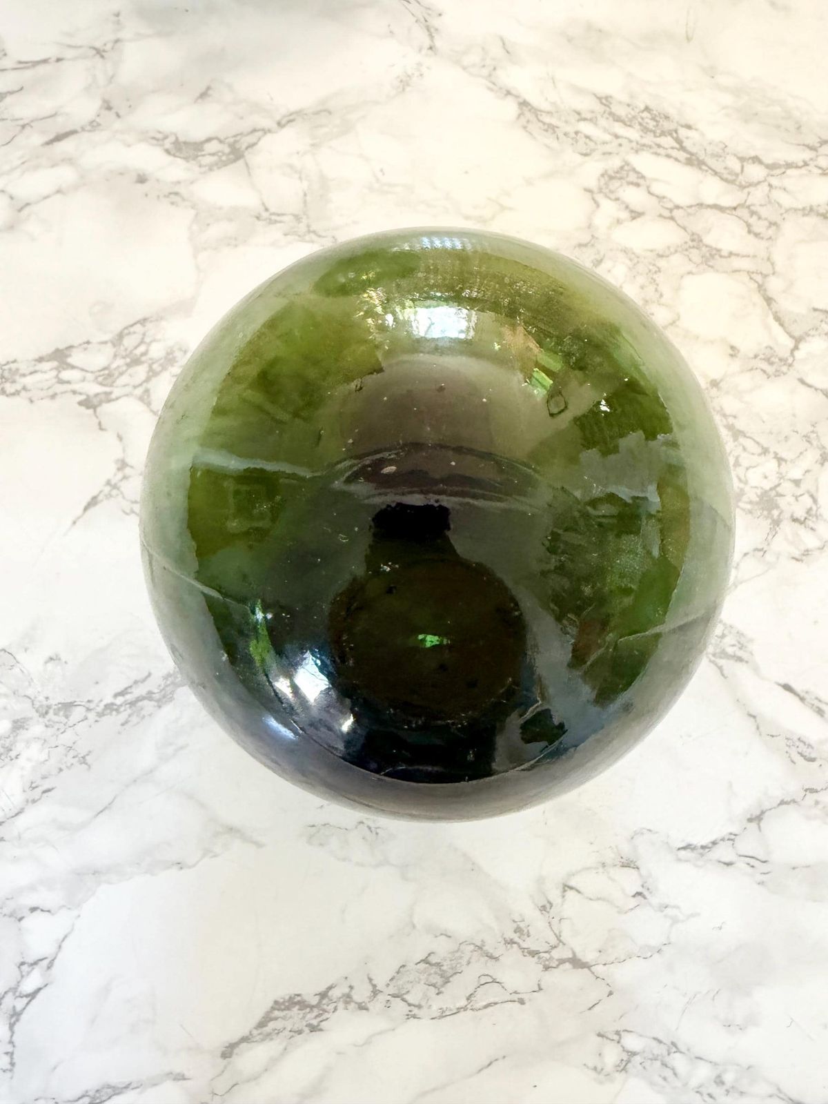 2 Antique French Blown Glass Fishing Floats Dark Green photo Home Decor