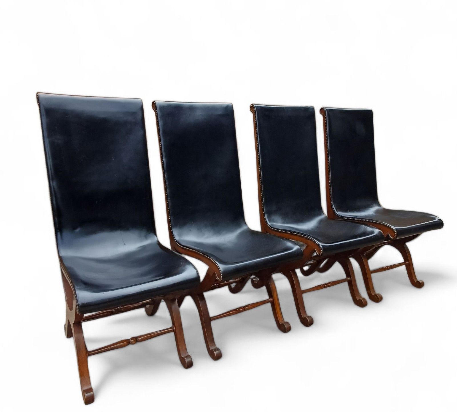 Set Of Four Pierre Lottier Stamped  Spanish Leather Mid Century Chairs Vintage photo furniture
