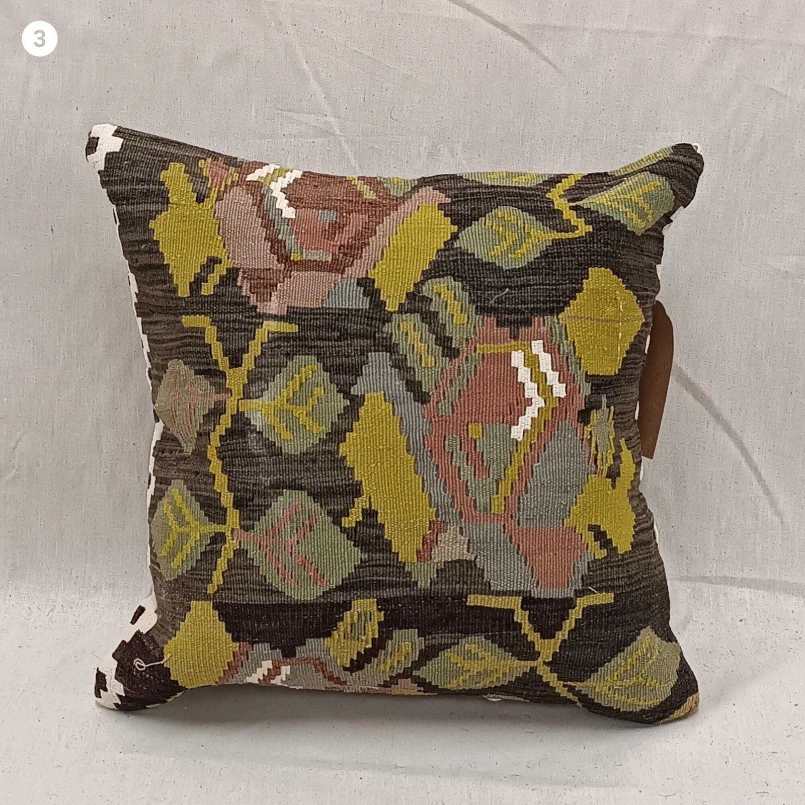 Pillow For Sofa, Macha Green Vintage Kilim Throw Pillow, 35x35cm Handmade Kilim Cushion, Vintage Kilim Pillow, Hand Knotted Pillow photo Textiles