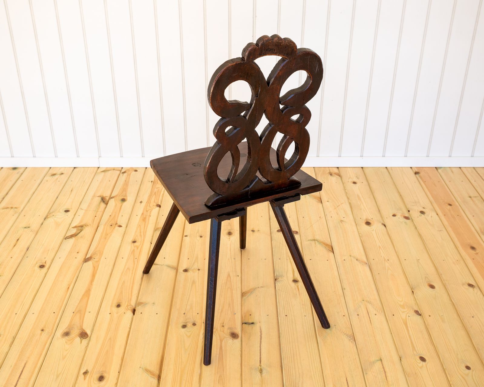 photo furniture 18th Century Folk Art Carved Chair Swiss Alp Historical Alsace Escabelle Tyrolean Sgabello Animal Snake Alpine Alsatian French 1770 Fine Antique
