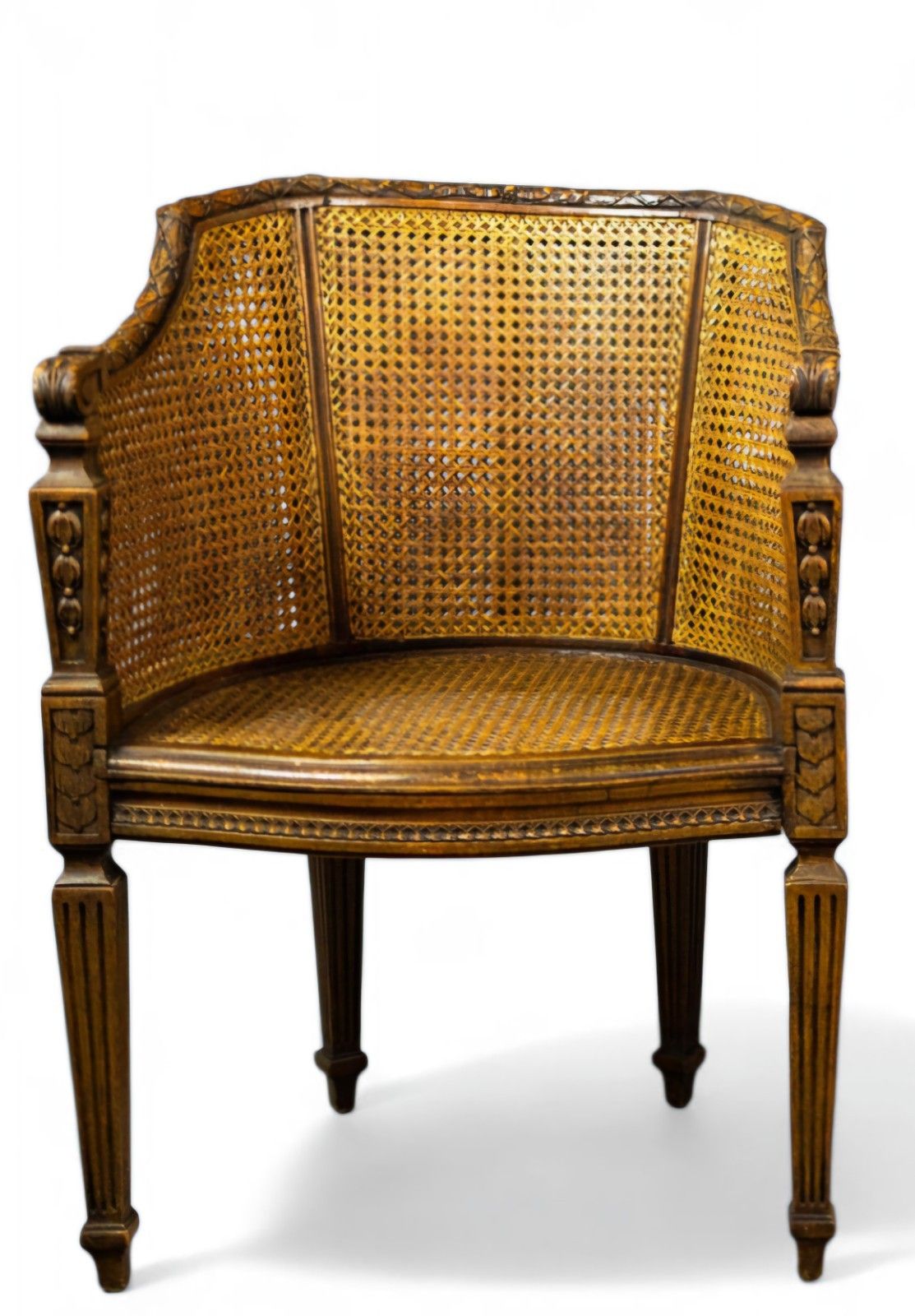 Pair Of French Louis XVI Style Cane Beech Bergere 19th Century