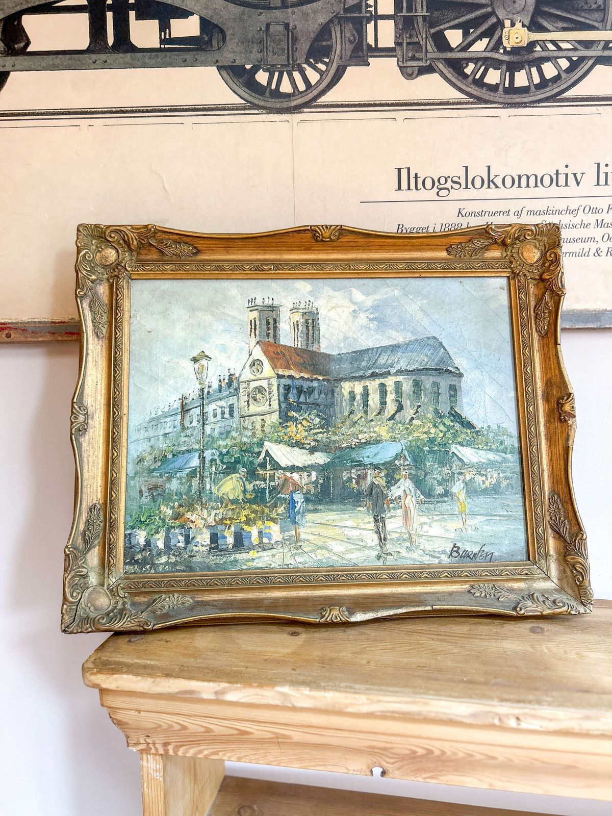 Framed Oil On Canvas By Caroline C. Burnett  Paris Street Scene  Ornate Frame