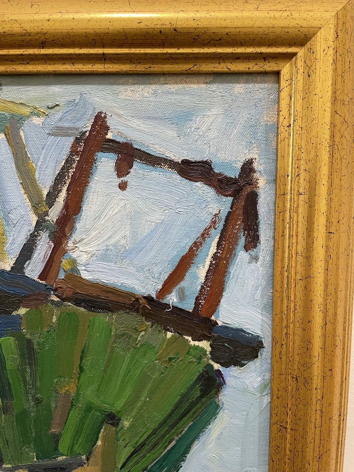 Vintage Original Oil Painting Shipyard/Docks Teeside Impasto Impressionist photo 375.0