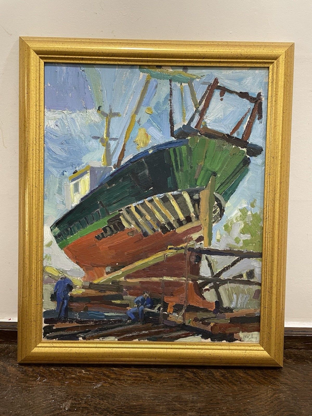 photo buy Vintage Original Oil Painting Shipyard/Docks Teeside Impasto Impressionist