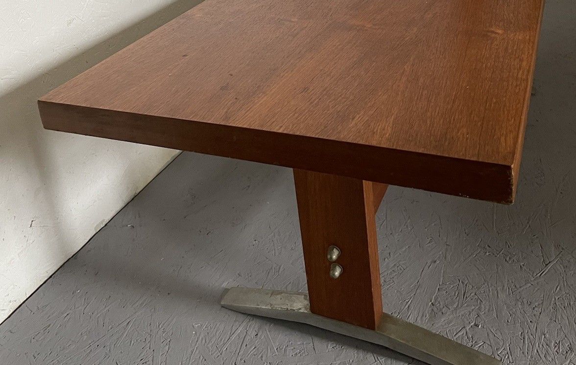 photo furniture Mid Century Modernist Teak Coffee Table Chunky Brutalist Design Aluminium Feet