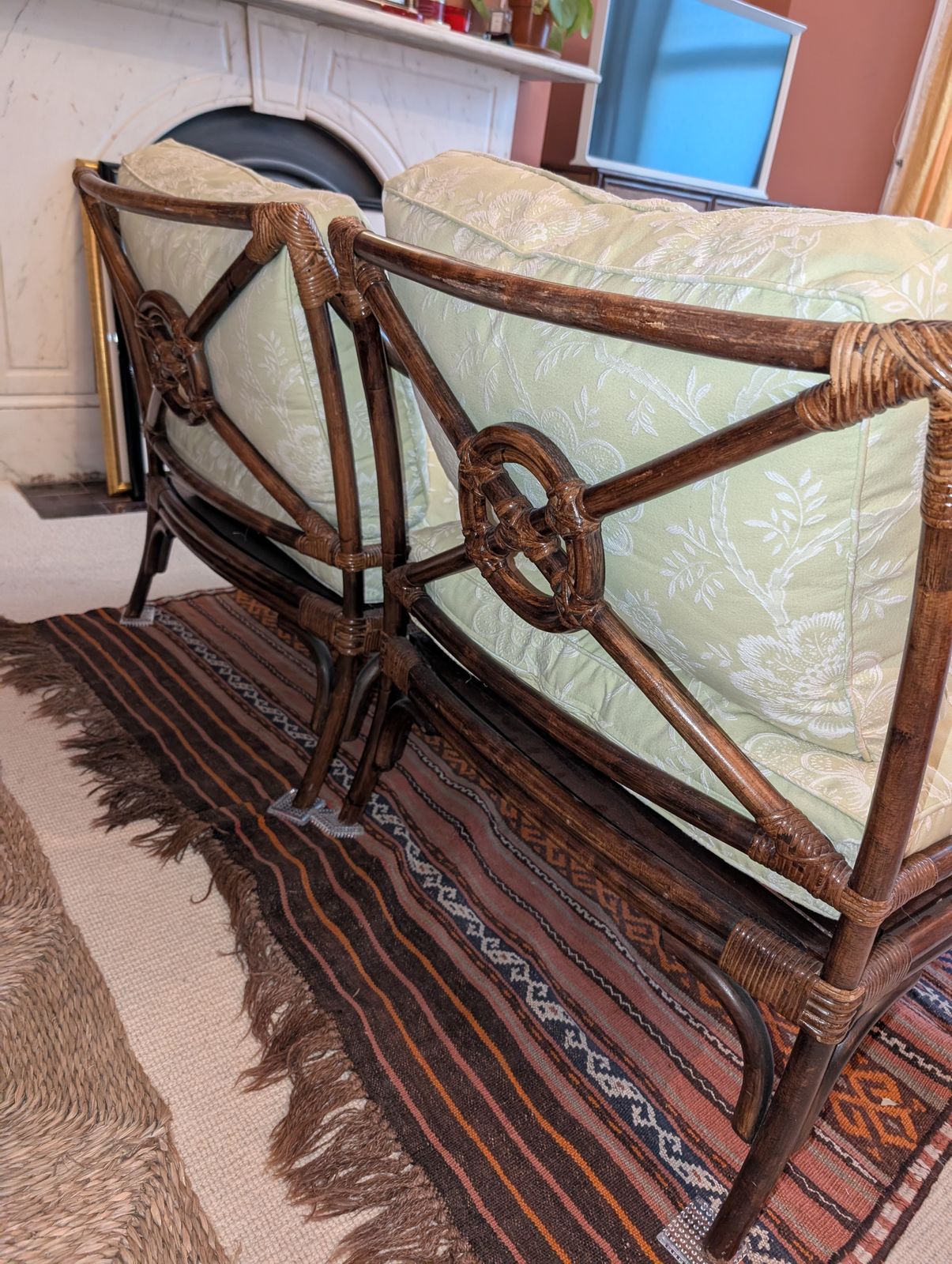 Mcguire Target Style Bamboo/Rattan Chairs With Matching Footstool photo furniture