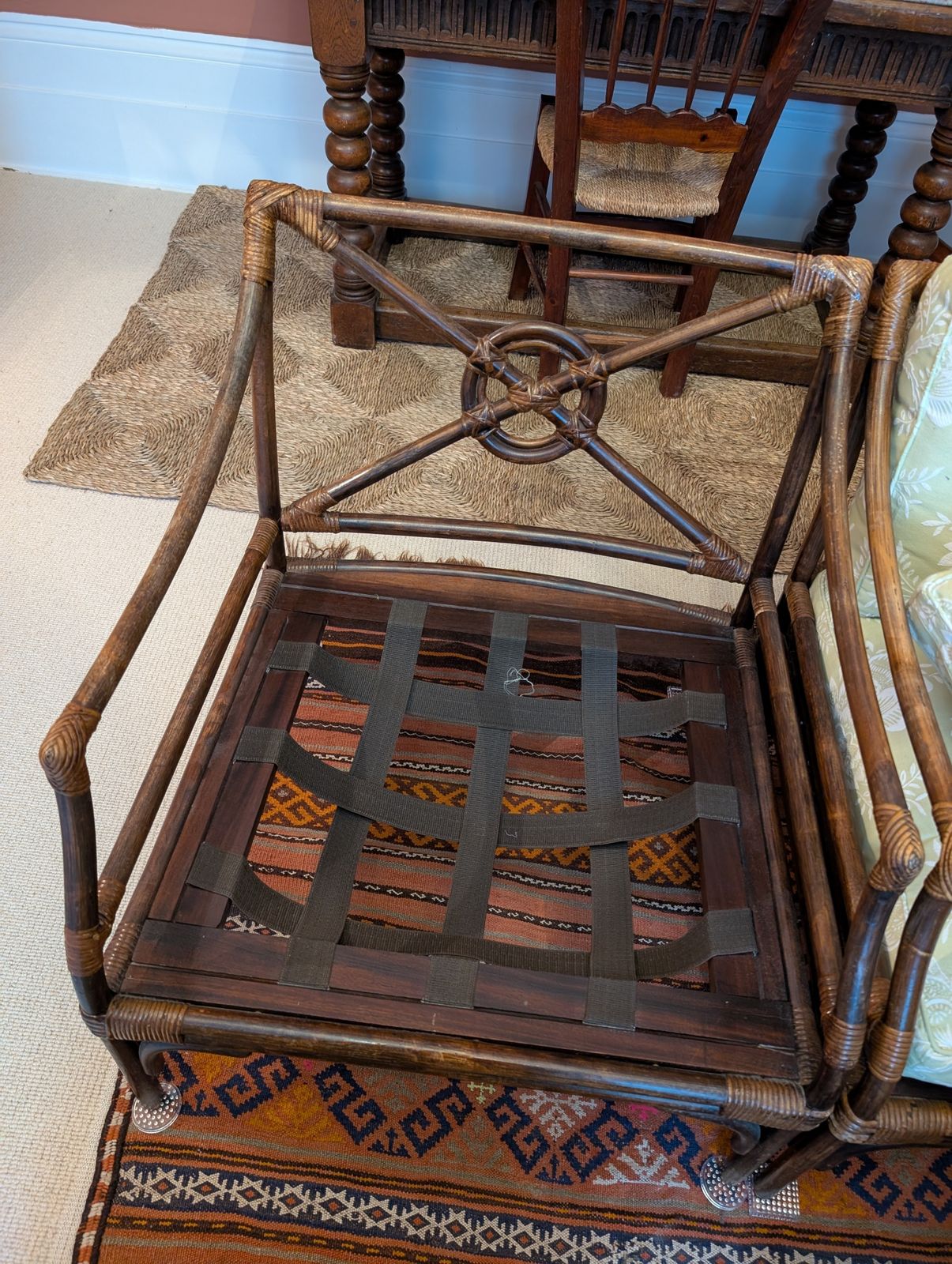 Mcguire Target Style Bamboo/Rattan Chairs With Matching Footstool photo vinterior