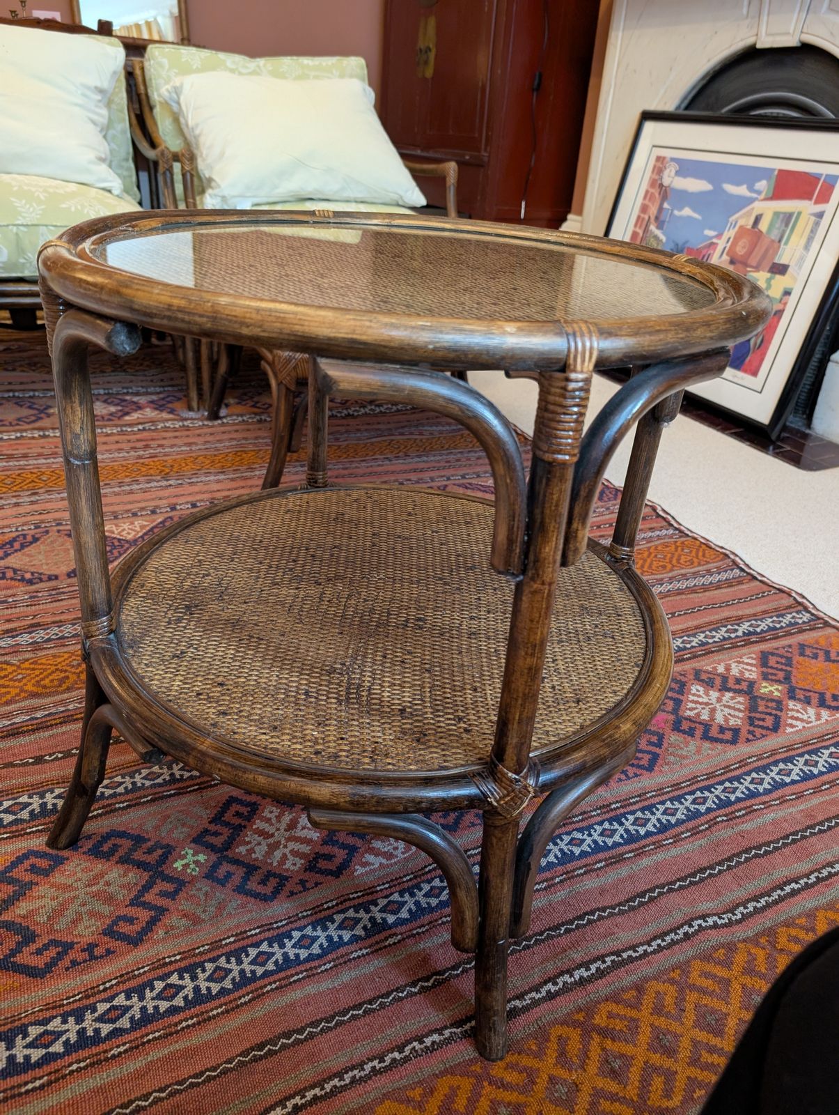 photo furniture Mcguire Target Style Bamboo/Rattan Chairs With Matching Footstool