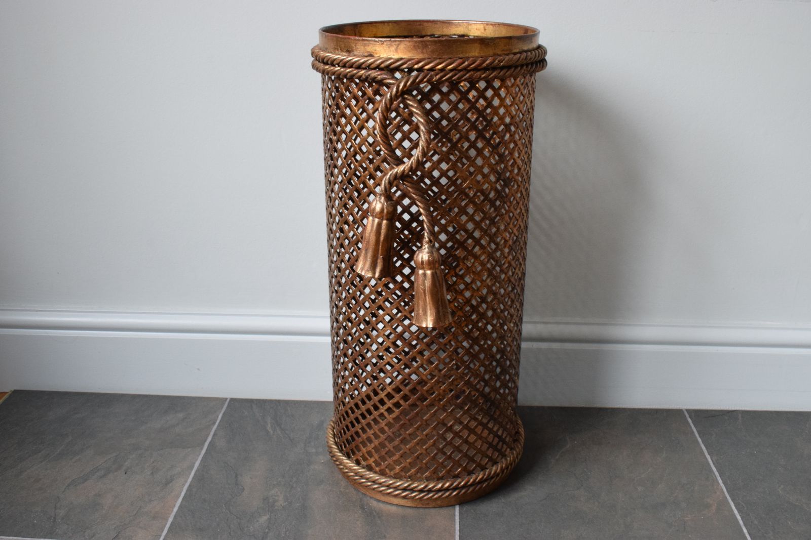 Hollywood Regency Gilded Metal Umbrella Stand By Li Puma Firenze Italy photo for sale