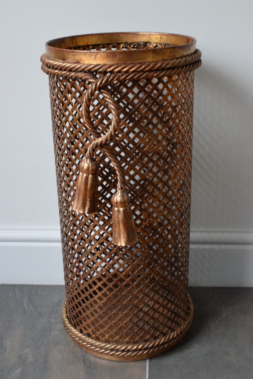 Hollywood Regency Gilded Metal Umbrella Stand By Li Puma Firenze Italy photo vinterior