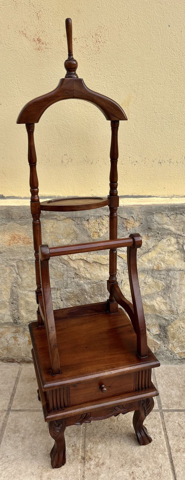 Antique English Chippendale Hardwood Valet Stand With One Drawer photo furniture