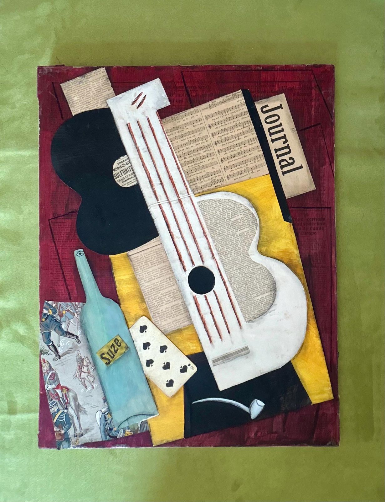 1930s French Cubist Collage Painting • Modernist Avant Garde Art • Picasso Style Panel • Antique Original Artwork France Picasso’s School