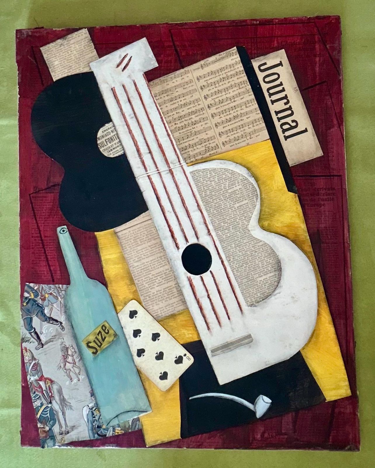 1930s French Cubist Collage Painting • Modernist Avant Garde Art • Picasso Style Panel • Antique Original Artwork France Picasso’s School photo furniture