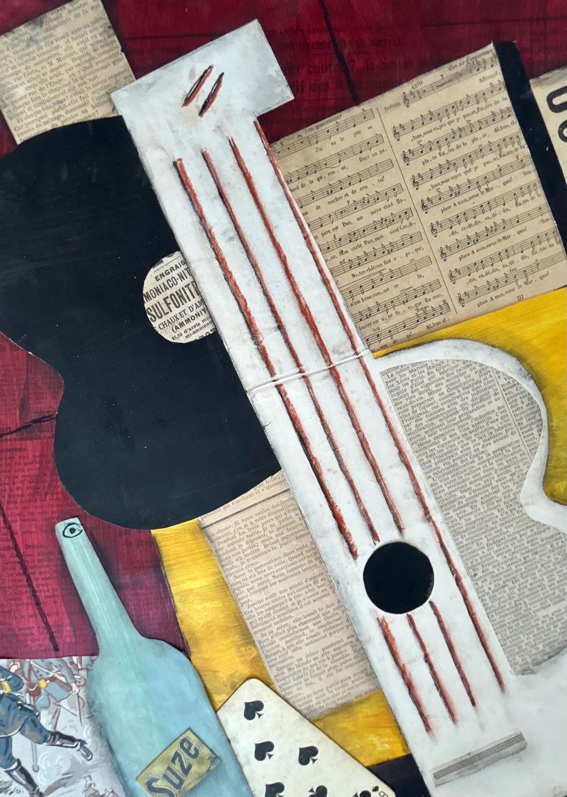 1930s French Cubist Collage Painting • Modernist Avant Garde Art • Picasso Style Panel • Antique Original Artwork France Picasso’s School photo vinterior
