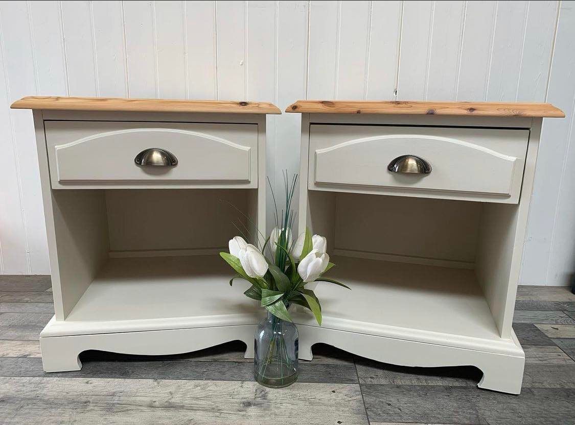 335.0 Pair Of Quality Pine Bedside Tables/Drawers Ready To Upcycle photo