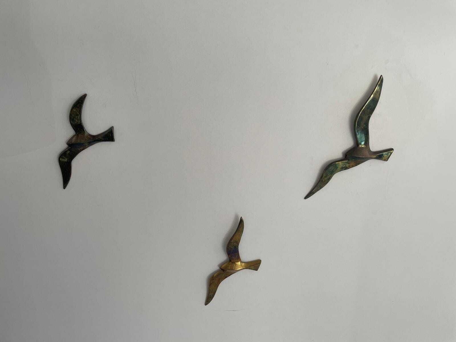 photo furniture Mid Century Brass Set Of 3 Bird Family For Wall Decoration, 1960s, Germany