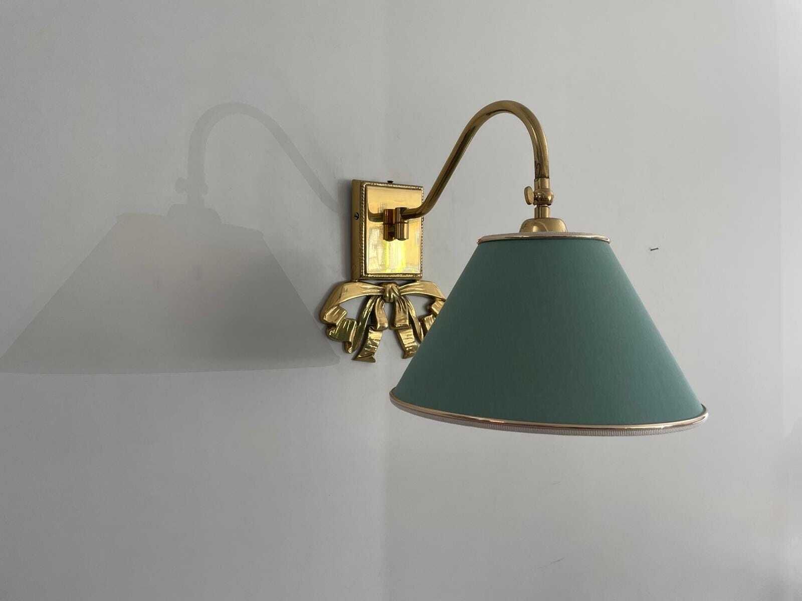 Mid Century Modern Green Fabric Shade And Brass Single Sconce, 1960s, Italy, 5 Available In Stock photo furniture